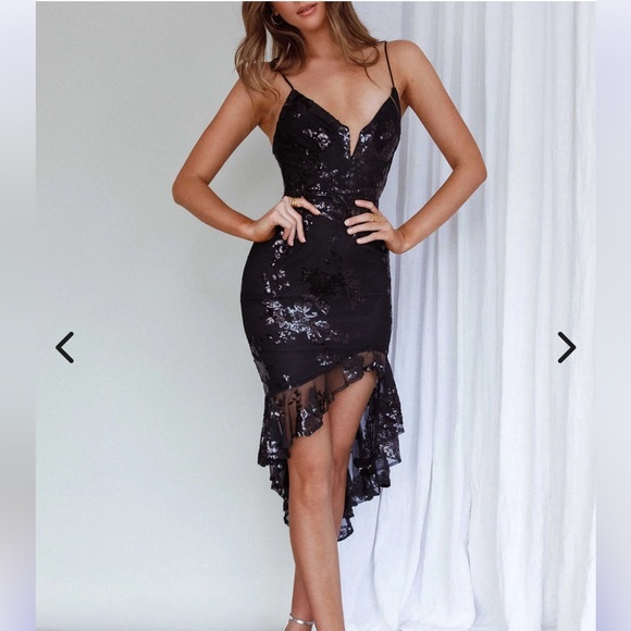 Selfie Leslie Lake Como Fitted Bottice Sequin High Low Dress 🆕 - Picture 1 of 13
